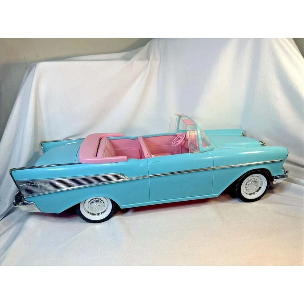 Vintage 1988 BARBIE Size 1957 Chevy Bel Air Convertible Car Turquoise Blue&Pink - Picture 1 of 11